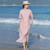 Vestido de Linho Bordado Pesado Simples para Viagem Artístico de Comprimento Médio Solto Emagrecedor - Nova Coleção Primavera/Verão 2026