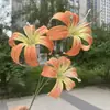 Lirio dorado de 3 cabezas con costillas fundidas, flor artificial, dalia falsa para decoración de bodas y hogar, al por mayor