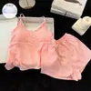 Nova Camisola de Algodão Nuvem com Sutiã Embutido Conjunto de Pijama Duas Peças Shorts Simples de Verão Roupa de Dormir Respirável