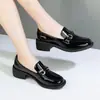 2026 Primavera/Verano Nuevos Zapatos Casuales de Moda de Comercio Exterior para Mujer Versátiles Zapatos de Charol Piel Tacón Grueso Zapatos para Mujer Estilo Mujer Transfronterizo