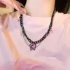 Corrente Preta Distintiva Pino Borboleta Rosa Chiclete Colar Feminino Doce Cool Picante Pingente Corrente de Suéter Corrente da Clavícula Joia