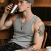 Camiseta sin mangas de algodón blanco vintage para gimnasio para hombre, Camiseta interior acanalada de peso pesado para deportes