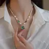 Colar com Pingente de Pérola de Água Doce, Abalone, Fritillaria para Mulheres, Luxo Leve, Nicho, Elegante, Celebridade da Internet, Moda, Ferradura, Caracol, Corrente para Clavícula