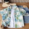 Camisa floral de manga curta para meninos 2024 verão fino bebê estiloso praia férias top camisa infantil