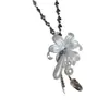 Collar de Borlas de Perlas y Flores de Lujo Ligero Estilo Francés para Mujer, Diseño de Nicho, Cadena Larga para Suéter, Accesorio de Cuello de Gama Alta