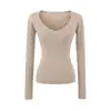 8090-26 Otoño, suéter de punto ajustado estilo coreano, puro y elegante, con cuello en V y manga larga
