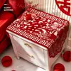 Funda de Tela para Mesita de Noche de Dormitorio Estilo Chino con Dragón y Fénix de Recorte de Papel Rojo, Carácter de Doble Felicidad, Decoración para Habitación de Bodas, Tela de Cubierta Calada para Arreglo de Habitación de Bodas
