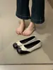 Sapatos Femininos de Bico Quadrado Estilo Doce com Laço de Renda e Decote Baixo 2026 Primavera/Outono Sapatilhas Planas de Calçar