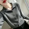 Elegante Cárdigan de Punto con Solapas para Mujer Ropa de Abrigo Nuevo Estilo Otoño 2026 Manga Larga Holgado Versátil Tejido de Punto Suéter Top