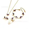 Conjunto de Pulseira, Colar e Brincos de Aço Titânio Popular Transfronteiriço 13mm Trevo de Cinco Folhas, Joias de Trevo de Quatro Folhas 18K Atacado