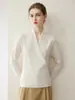 Suéter cruzado de punto para mujer con cuello en V 100% cachemira pura, camisa base de punto de corte holgado para otoño e invierno