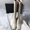 Botas de Mujer Elegantes Versátiles de Punta Cuadrada con Tacón Grueso Caladas con Cremallera Lateral hasta la Rodilla