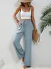 Moda Europea y Americana para Mujer Amazon Tiktoktemu Primavera y Verano 2026 Nuevos Pantalones de Pierna Ancha de Color Sólido Versátiles Pantalones Casuales