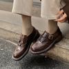 Zapatos de Gamuza con Flecos Estilo Británico Primavera 2025 Tacón Medio Grueso Punta Redonda Hebilla de Cinturón Cuero Genuino Completo Boca Profunda Zapatos de Una Capa para Mujer