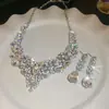 Brincos de Flor de Diamante Super Flash Colar Luxo Acessível High-End Versátil Corrente de Clavícula Moda Personalizada Elegante Conjunto de Joias