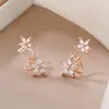 Pendientes de Estrella Sin Perforación Oro Rosa Clips para Oreja de Flor Tachonados con Diamantes Pendientes de Estrella de Cinco Puntas Joyería Transfronteriza Clips para Oreja Sin Perforación