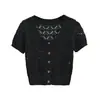 Ropa de Mujer al por Mayor Transfronteriza Estilo Europeo y Americano Color Sólido Calado Manga Corta Cardigan de Punto Superior Verano Nuevo Cardigan Camiseta