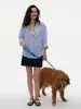 Camisa Rayada 100% Lino con Bordado Estilo Old Money, Top Casual de Manga Larga Protector Solar, Chaqueta Holgada para Mujer