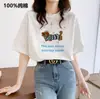 Nueva Camiseta de Algodón Puro de Manga Corta para Mujer 2025, Top Versátil de Verano con Estampado, Hombro Normal, Corte Holgado, Cuello Redondo, Ropa Interior, Estilo Coreano Ins