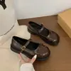 Sapatos Mary Jane單s estilo faculdade com laço para mulheres, novos sapatos baixos de moda outono com tira de fivela única, bico redondo pequenos sapatos de couro