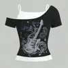 Novedad de verano moda transfronteriza europea y americana patchwork estampado patrón gótico tops para mujer camisetas directo de fábrica