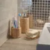 Florero de Vidrio Tejido con Hierba Natural Transfronterizo, Vaso de Vidrio Tejido a Mano para Oficina, Juego de Tres Piezas de Bambú para Baño de Hotel