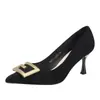 Nuevos Zapatos de Tacón Alto de Gamuza con Hebilla Cuadrada para Mujer Primavera/Otoño 2026 Tacón de Aguja Punta Fina Elegantes Profesionales Suela Suave Cómodos Mocasines sin Cordones