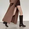Botas de moda de cuero suave 2026 estilo coreano, punta cuadrada simple, hasta la rodilla, para mujer, estilizan y son versátiles, botas altas