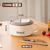 Tazón para fideos instantáneos de acero inoxidable 304 con tapa, adecuado para dormitorios, gran capacidad, para estudiantes, uso personal y conveniente para hombres