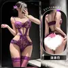 Zuiting lingerie sexy plus size body modelador vazado com alças sedutoras, renda transparente, roupão de dormir roxo fácil de remover