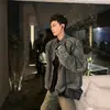 Chaqueta de Mezclilla Anaglifo Lavada Estilo Americano Marca de Moda Streetwear Europeo y Americano hiphop Cuello Vertical Corto Chaqueta Biker