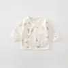 Top de meia-manga para bebê, algodão puro, Classe A, top de camada dupla protetor de barriga, roupinha estilo monge para recém-nascido, segunda pele para primavera e outono, roupas para pós-parto de bebê