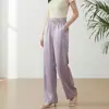 Pantalones Rectos de Satén de Acetato Talla Extra para Mujer, Pantalones de Pierna Ancha Holgados Casuales de Cintura Alta, de Tacto Frío y Caída Suelta, que Adelgazan, de Largo Hasta el Suelo