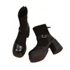 Botas de tornozelo com fivela retrô, nova coleção outono/inverno 2026, forradas com fleece, com zíper, projetadas para mulheres baixinhas, com efeito de alongamento e emagrecimento, estilo botas Martin