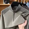 Moletom masculino com zíper parcial e gola alta, camiseta de manga longa para primavera e outono, pulôver versátil casual para vestuário masculino