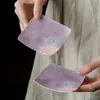 Porta-copos Quadrado de Peônia Roxa Pintado à Mão com Esmalte Mineral, Bandeja de Chá de Cerâmica, Resistente ao Calor e Isolante, Acessório para Cerimônia do Chá Chinesa