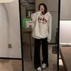 Moletom com capuz branco e cinza, forrado com fleece, grosso e resistente, estilo americano, para mulheres, outono e inverno, jaqueta casual oversized para pessoas baixinhas