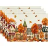 Mantel Individual de Cosecha de Otoño para Acción de Gracias con Estampado de Calabaza y Hoja de Arce, Mantel de Tela Aislante, Mantel Decorativo de Mesa para el Hogar Transfronterizo