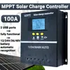 Controlador de Carga Solar MPPT de 100A 12V 24V 36V 48V Pantalla LCD Regulador Inteligente de Batería Entrada Máxima 100V Doble USB Para Ácido-Plomo/Litio, Cargador Solar Automático para Paneles Solares y Baterías