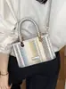 Bolso pequeño cuadrado tejido de estilo étnico con bloques de color y diseño de bolso de mano vintage, adecuado para uso casual, bolso cruzado de nicho para el día a día