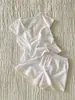 Dulce Conjunto de Pijama de Encaje con Cuello en V para Niñas, Verano Ajustado Manga Corta Top y Shorts, Ropa de Dormir de Dos Piezas