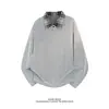 Sudadera con Solapa Estilo Americano para Hombres y Mujeres Top Texturizado Camiseta de Manga Larga Holgada para Hombre Novedades Transfronterizas Otoño 2026