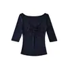Ry2676-2026 Nuevo Top Sexy Ajustado con Cuello en V para Mujer, Camiseta Adelgazante de Manga Media, Estilo Europeo y Americano, Primavera y Verano