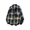 Camisa Larga de Cuadros Retro Trendy Estilo Coreano Talla Grande con Solapa y Ropa de Abrigo C2192-P30Oferta Especial