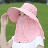 Chapéu de Sol para Colheita de Chá de Verão Chapéu de Sol Chapéu Feminino Anti-ultravioleta Máscara Facial Cobertura Chapéu de Sol de Uso Duplo para Bicicleta Trabalho