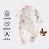 Roupas de Bebê de Algodão Puro Classe A Primavera Cedo para Bebês de Poucos Meses, Macacão de Manga Longa Sem Costura para Primavera e Outono