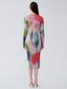 Verano 2026 Nuevo Vestido de Pintura al Óleo Issey Miyake de Manga Corta y Larga Ceñido a la Cintura Adelgazante Cuello Redondo de Moda Elegante Vestido Plisado