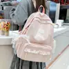 Mochila a cuadros fresca y versátil estilo coreano para mujer, mochila escolar estilo universitario para estudiantes, mochila de encaje dulce de gran capacidad