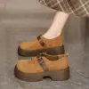 Zapatos de plataforma versátiles estilo bosque de gamuza para mujer, nuevo estilo otoño 2026, con suelas gruesas y hebilla de cinturón, para mujeres petite
