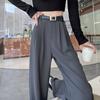 Tiro real primavera y verano 2025 nuevos pantalones de traje cintura alta versión estrecha pantalones de pierna ancha pantalones casuales rectos cinturón de mujer
